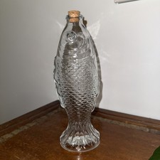 VTG style Fish Shaped Glass Decor Decanter Italian Wine Bottle Cork Never Used picture