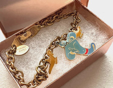 Disney Gold Tone Aladdin Enamel Charm Bracelet 6.5” Genie Lamps Vintage 90s picture