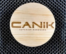 Canik Superior Pistol Handgun Wood Sign 5x5 Round Made In USA Twin Logo picture