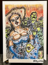 ACEO Original Hand Drawn Ooak Sketch Card Cowgirl Horror Halloween 1/1 Signed  picture