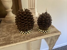 Mackenzie Childs Pinecone Flameless Candles Set Of 2 Courtly Check New In Box picture