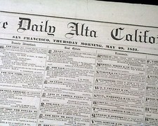 Very Rare & Early OLD WEST San Francisco California GOLD RUSH ERA 1851 Newspaper picture