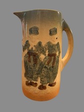 ANTIQUE ROSEVILLE DUTCH MAN ART POTTERY SCENIC MILK VASE PITCHER GARDEN PLANT picture