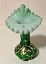 Vintage RARE Fenton Glass Ivy Green Overlay Charleston JIP Vase/HP Charleton picture
