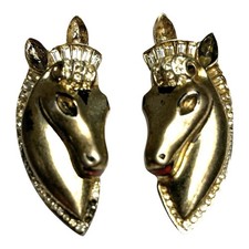 Vintage Set Coro Duette Sterling Silver w Gold Wash Horse Head Brooch Fur Clips picture