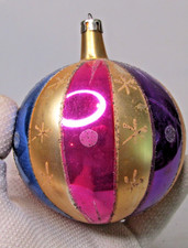 VTG Glass Glitter STAR HARLEQUIN Pictured Large BALL Christmas Ornament Poland picture