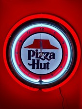Pizza Hunt Restaurant Diner Kitchen RED Neon Style LED Clock Sign picture
