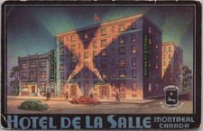 1940s MONTREAL Quebec Canada Postcard HOTEL LA SALLE Artist's Street View Night picture