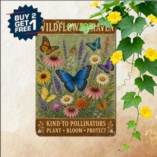 Pollinator Friendly Butterfly Garden Sign Retro Yard Nature Metal Plaque picture