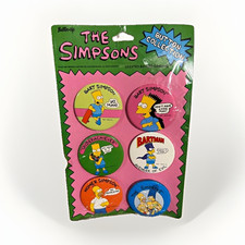 Vintage Simpsons Button-Up Pinback Buttons Set, Comic Books & Cartoons Theme picture