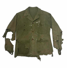 1940s WWII USN Military Shirt Jacket Olive Green THRASHED 20x27 True Vintage picture