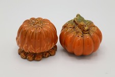 FALL THANKSGIVING ORANGE Heavy PUMPKINS SALT AND PEPPER SHAKER SET picture