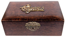 Vintage Cigar Humidor Wooden Oak Copper Lined MCM Box Table Top Hinged Lid picture