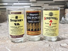Vintage set of 3 Seagram's highball glasses featuring V.O., 100 Pipers & 7 Crown picture