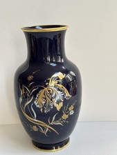 VTG 1980s BAVARIA GERMANY “ECHT COBALT” BY JAEGER 10.5”H PORCELAIN FLORAL VASE picture