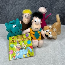 Vintage Flintstones Plush Hanna Barbera 1987 Barney Fred Dino & Sabertooth Cat picture