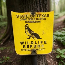 Vintage Texas Game Fish Porcelain Sign Wildlife Refuge Federal Project Gas Oil  picture