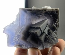 RARE CUBIC STEPPED FLUORITE WITH BLUE EDGES CRYSTAL MINERAL SPECIMEN, PHANTOM . picture