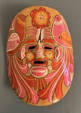 Vintage Mexican Folk Art Clay Face Mask ~ Flowers Birds ~ 8