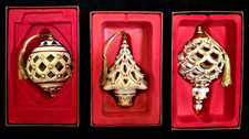 Lot of 3 Lenox Florentine & Pearl Victorian Style Ball, Tree, & Spire Ornaments picture
