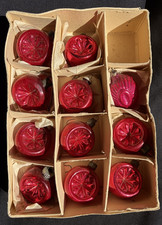 11 Vintage embossed Star Rays Indent Mercury Glass Red Christmas Ornament 1 3/4