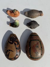 Vintage Native American Carved Pottery Whistles Lot Of 6 Signed Painted Repaired picture
