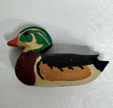Vintage Miniature Duck Hand Carved Wood Painted signed KW Burt Collectible Art picture