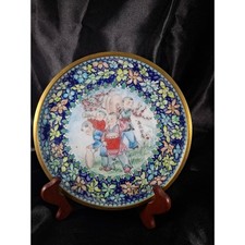 Vintage Chinese Cloisonne Enamel Plate Children‎ Playing Music Millefleur Border picture