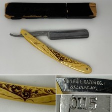Shumate VTG Straight Razor 0115 Barber Celluloid St Louis MO Antique early 1900s picture