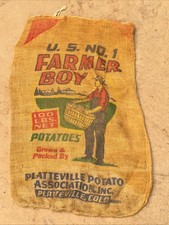 VTG Farmer Boy Colorado Potatoes Burlap Bag 100 lbs Gunny Sack Rare Antique htf picture