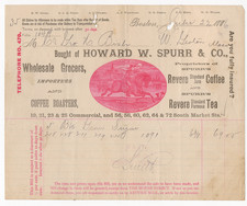 1886 Howard W Spurr Boston Grocery Billhead Paul Revere Coffee Tea Trade Mark picture