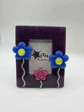 Vtg Y2K Purple Vintage Frame Resin Floral 1.75” x 2.75” Glitter Pretty Design picture