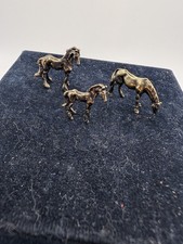 Vintage Miniature Solid Brass Horse Family Figurine Set Stallion Mare Foal picture