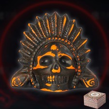Aztec Death Whistle Handmade Skull War Whistle, Black & Orange picture