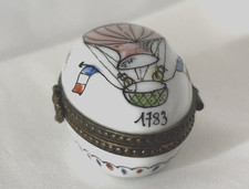 LIMOGES RARE PORCELAIN 1783 COMMEMORATIVE HINGED EGG SHAPED TRINKET BOX VINTAGE picture