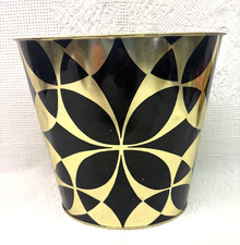 Vintage MCM Black Gold JV Reed Waste Basket Geometric Mid Century picture