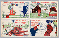 Rare Uncut Postcard Sheet c1910 LC Phifer Comic Lobster Proof Worcester picture