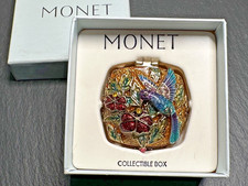 VINTAGE NEW MONET HUMMINGBIRD & FLOWERS TRINKET BOX IN ORIGINAL PACKAGE I711 picture