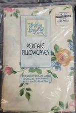 Vtg Cottage Core No Iron Percale Standard Pillowcases 20x26 Beige Floral Grandma picture