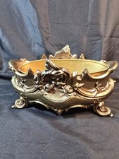 Antique VTG Heavy Cast Brass Jardiniere w/Liner / Footed / Rococo Style / 