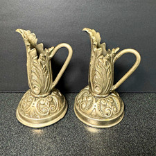 Vintage Art Nouveau Mini Ewer Candle Holders - Ornate Silver-Plated cast Bronze picture