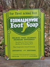 VINTAGE FORMALDEHYDE FOOT PORCELAIN SIGN FOR TIRED ACHING FEET 9.5
