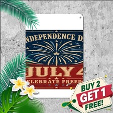 Rustic Americana Red July Fourth Sign 8x12 Distressed Patriot Metal Tin Plaque picture
