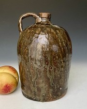 Antique Southern Folk Pottery 9in Whiskey Jug w/ Alkaline Glaze, NC SC GA, 19thC picture