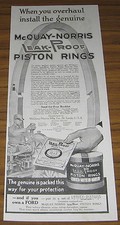 1917 Vintage Ad McQuay -Norris Leak Proof Piston Rings St Louis,MI Mechanic picture