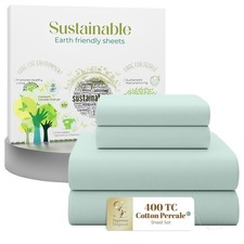 SUPREME ELEGANCE 4 Pcs 100% Cotton King Size Sheets Set, Light Green, 400 Thr... picture