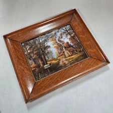 Antique Quartersawn Oak Picture Frame Gilded Bead Trim Autumn Cabin Print 15x12 picture