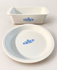 Vintage Corning Ware Blue Cornflower P-309 Pie Plate + P-315-B Loaf Pan picture