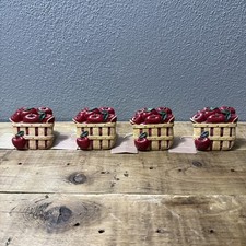4 Vintage Red Apple Basket Napkin Rings Orchard  Fruit Decor By Home Trends NWT picture