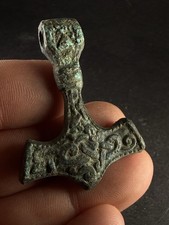 BEAUTIFUL ANCIENT VIKING BRONZE THORS HAMMER MJOLNIR AMULET 10TH CENTURY AD picture